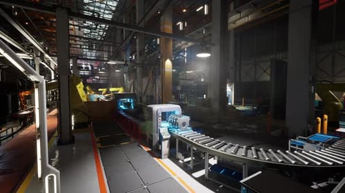 Chaîne de montage à bande transporteuse dans une usine moderne pendant la journée