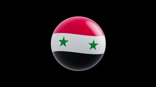 Glossy Syrian Flag Sphere Rotating on Black Background