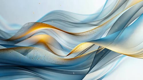 Abstraktes fließendes Stoffdesign mit goldenen Akzenten. Sanfte blaue und goldene Wellen