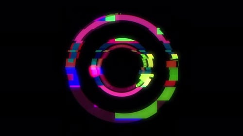 Energetic Glitch Circle Abstract Motion Graphics with Neon Accents