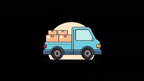 Flat Design Delivery Truck with Moving Boxes Animation