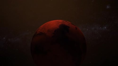 Red Planet Rotating in Space with Stars Background