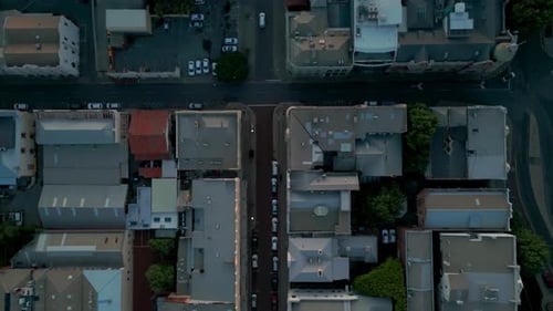 top shot drone of Fremantle city streets in Perth suburbs Western Australia departing from the city