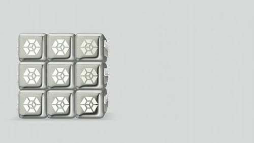 Luxus-Hintergrund mit rotierendem Silberwürfel, Spiegelung, 3D-Rendering, exklusiv, Figuren