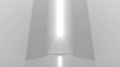 The concept of a white staircase among white walls and a path to freedom.