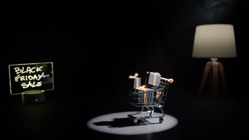 Miniature Shopping Cart with Gifts for Black Friday