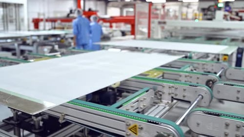 Production of solar panels. Modernized factory of making new energy solar cells.