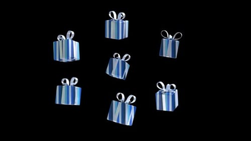 Animated Blue Striped Gift Boxes Rotating Loop