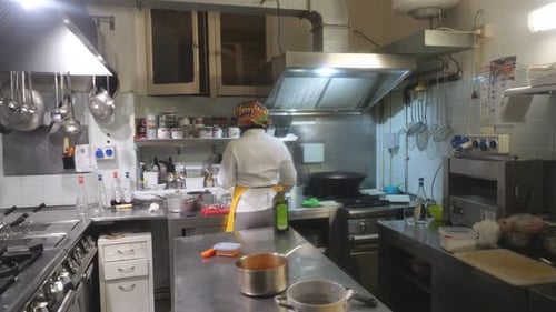 Professional Female Chef Working in a Modern Commercial Kitchen