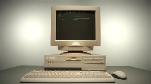 Retro Pc with Loading Code Console Programmer Making Scripts Green Basic Screen Old Computer Studio