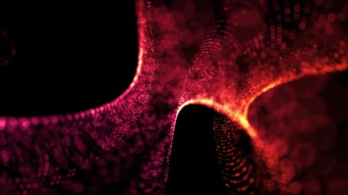 Abstract animation of a high-tech spiral made of particles and dots. Rotation of a bright glowing