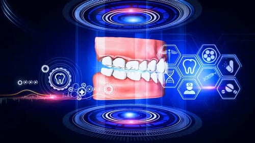 Futuristic Dental Health Animation with HUD Elements