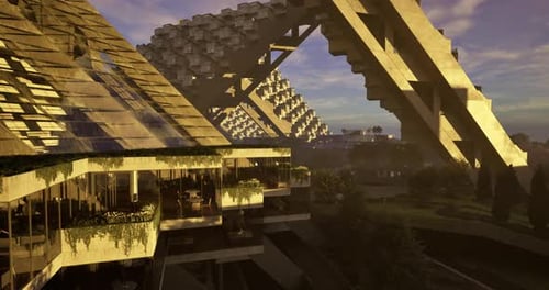 Modern Architectural Design Showcasing Unique Structures in a Vibrant Landscape