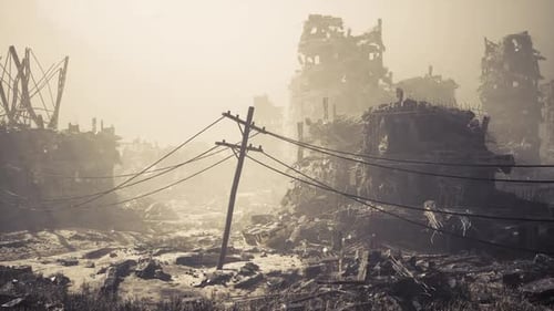 City Destroyed By Heavy Military Action in a War Torn Area