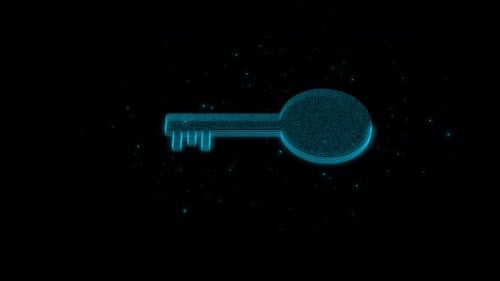 Futuristic glowing low polygonal pad lock key icon animation background. mz_690