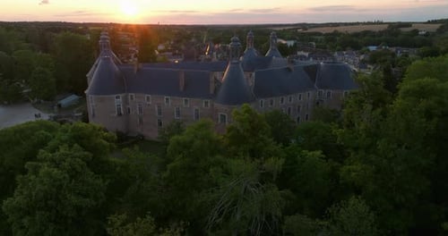 From the Height of the Drone Filmed a Medieval Castle Located in the Center of France The Historic