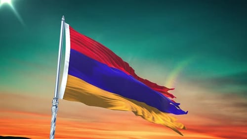 Armenia Flag Waving Realistic With Sky