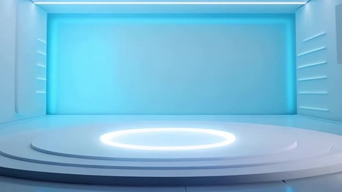 Futuristic Virtual Studio Stage with Pulsing Neon Lighting
