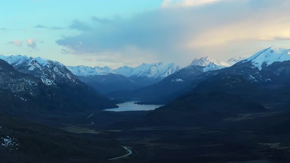 Aerial view of impressive inhospitable landscape of a mountain lake in ...
