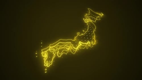 Animated Japan Map Outline with Glowing Neon Lines