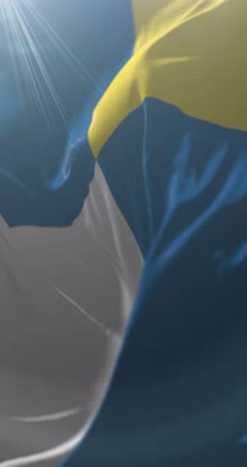 Vertical Realistic Waving Blue and Yellow Flag Animation