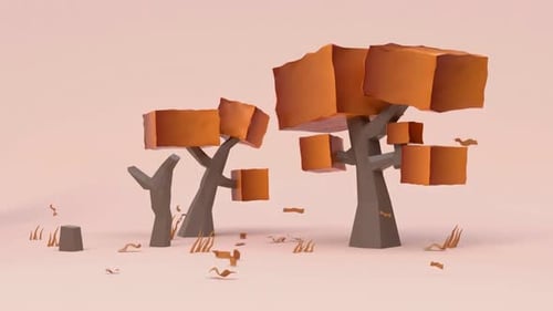 Geometric Low Poly Trees with Falling Leaves Animation