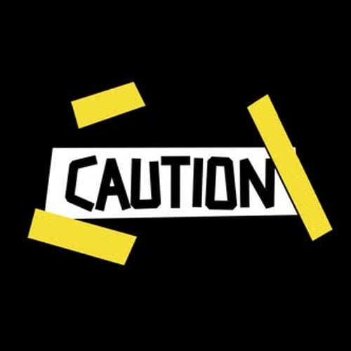 Animated Warning Text Reveal with Yellow Tape