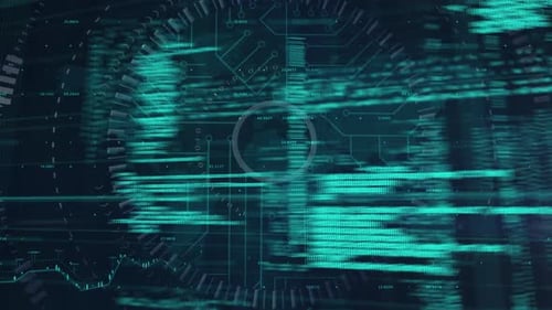 Animation bewegter Daten und Informationen mit einem Raster über einer Weltkarte