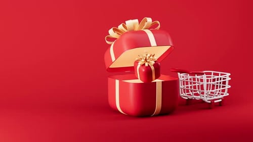 3D Gift Box Reveal with Shopping Cart Animation