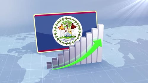 Belize Flag With Increasing Bar Chart Graph And Arrow Green