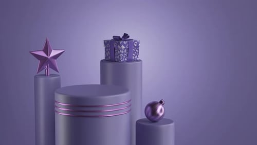 Podio morado minimalista navideño con fondo morado suave