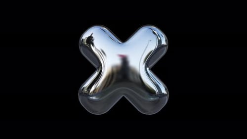 Chrome Retro Metal Abstract Inflated Y2K Plus Cross Shape Isolated Loop On Transparent Background