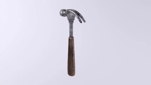 3D Animated Rusty Hammer Rotation on White Background