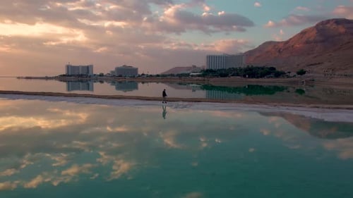 Scenic view in the morning of the sunrise over the Dead Sea