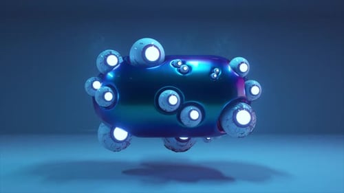 Futuristic Alien Spaceship Floats Against a Vibrant Colorful Background Featuring Glowing Eyes That