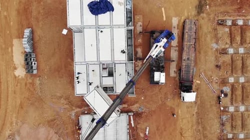 Aerial View of Modular Home Installation Process