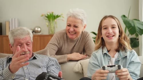 Happy Family Playing Video Games Together