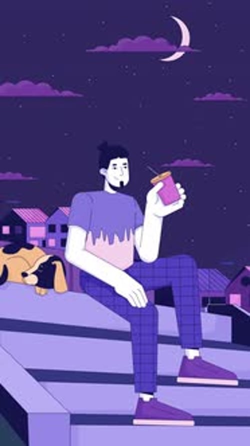 Lofi night chill on stairs vertical animation