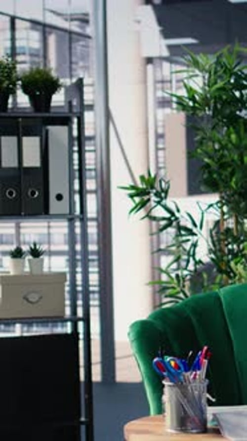 Vertical Video Interior of Corporate Workspace Showing Conference Room Prepared for a Meeting