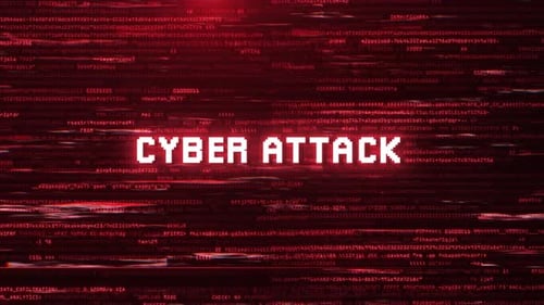 Cyber Attack Glitch Text Reveal with Digital Code Background
