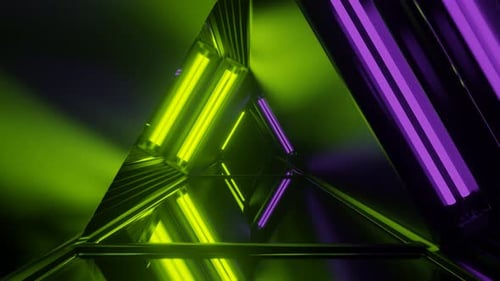 Purple And Lime Neon Glow Mirror Triangular Tunnel Background Vj Loop In 4K