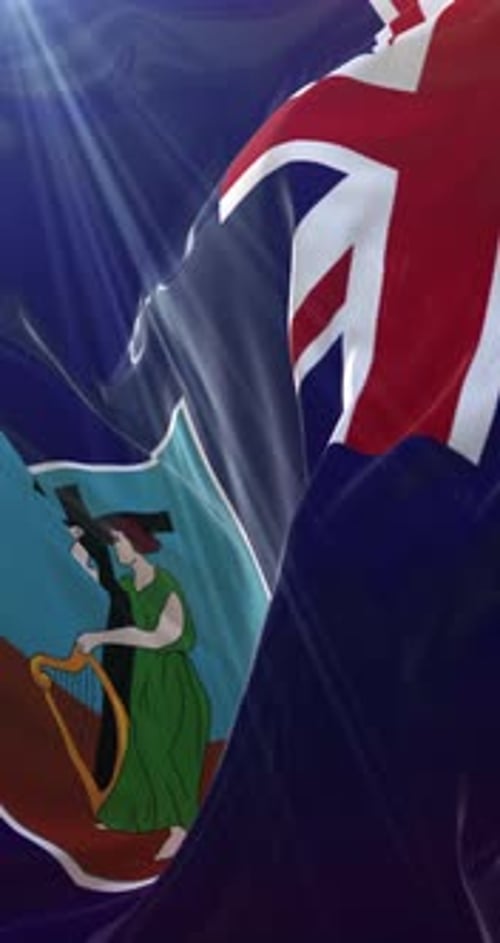 Montserrat Flag Waving Animation with Realistic Fabric and Sunlight