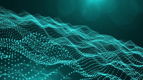 Dynamic Particles wave smooth curvy shape dots fluid array Background. 3916