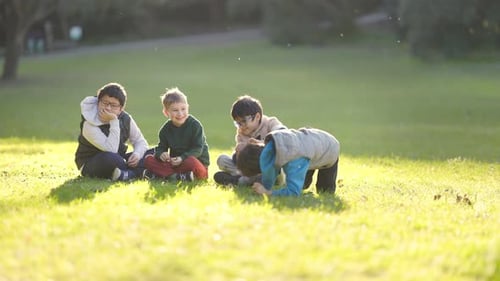 Diverse Group of Young Boys Playing Together at Park