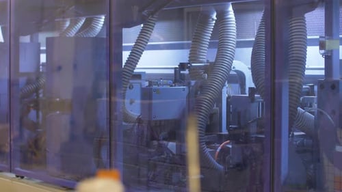 Technology, Production, Manufacture And Industry Concept - Machine At Woodworking Plant Shop