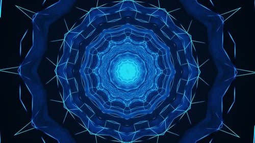 Blue abstract background with circular design in the center. Kaleidoscope VJ loop