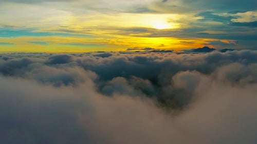 Sunrise Above The Clouds Mountain Valley Soft Morning Glow Sunrise