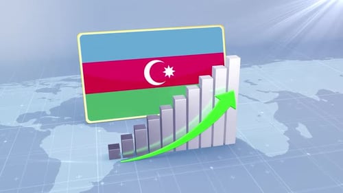 Azerbaijan Flag With Increasing Bar Chart Graph And Arrow Green