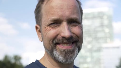 Smiling Adult Man Close Up Outdoors