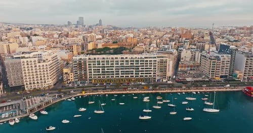 Aerial View of the Marina with Boats in Valletta Malta